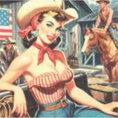 かわいいヴィンテージカントリーガールピンアップ シール (正面)