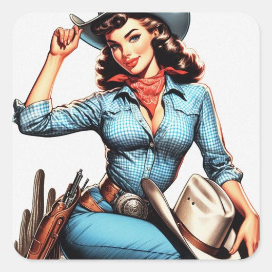 かわいいヴィンテージカントリーガール スクエアシール (正面)