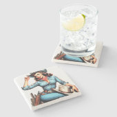 かわいいヴィンテージカントリーガール ストーンコースター (横)