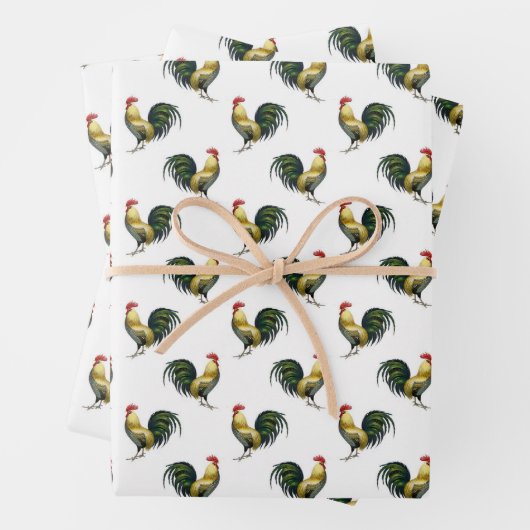 かわいいヴィンテージカントリーファームルースターパターン ラッピングペーパーシート (インサイチュ)