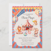 かわいいヴィンテージカーニバルサーカスベビーシャワー 招待状 (正面)