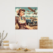 かわいいヴィンテージガールイラストレーション ポスター (キッチン)