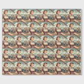 かわいいヴィンテージガールイラストレーション ラッピングペーパー (フラット)