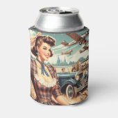 かわいいヴィンテージガールイラストレーション 缶クーラー (缶裏面)