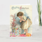 かわいいヴィンテージガールイースターエッグハッピーイースター シーズンカード (正面)