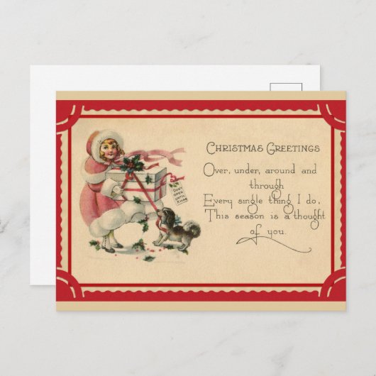 かわいいヴィンテージガールクリスマス挨拶 ポストカード (正面/裏面)