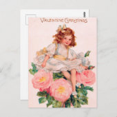 かわいいヴィンテージガールバレンタインの挨拶 ポストカード (正面/裏面)