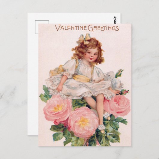 かわいいヴィンテージガールバレンタインの挨拶 ポストカード (正面/裏面)