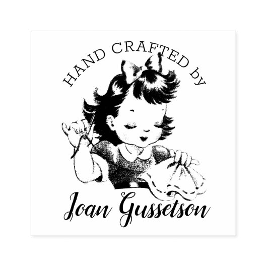 かわいいヴィンテージガール裁縫刺繍キルティング ラバースタンプ (インプリント)