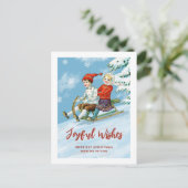 かわいいヴィンテージキッズスリングシーン | Joyful Wishes シーズンポストカード (スタンド正面)