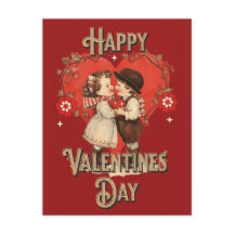 かわいいヴィンテージキッズバレンタインハガキ