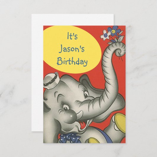 かわいいヴィンテージキッズパーティの招待状ズスイートエレファント 招待状 (正面/裏面)