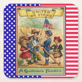 かわいいヴィンテージキッズ7月4日愛国国旗 スクエアペーパーコースター (正面)