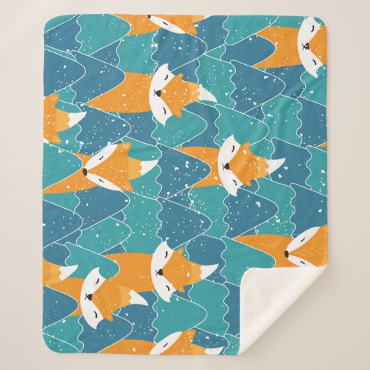 かわいいヴィンテージキツネイラストレーション シェルパブランケット (正面)