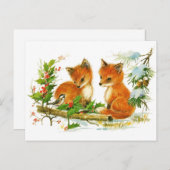 かわいいヴィンテージキツネクリスマスシーン シーズンポストカード (正面/裏面)