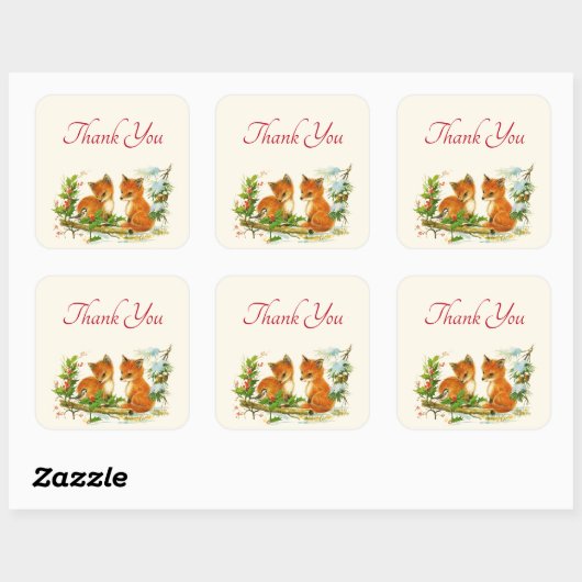 かわいいヴィンテージキツネレトロクリスマスシーンありがとう スクエアシール (シート)