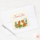 かわいいヴィンテージキツネレトロクリスマスシーンありがとう スクエアシール (封筒)