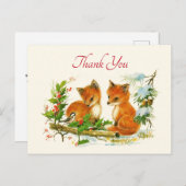 かわいいヴィンテージキツネレトロクリスマスシーンありがとう ポストカード (正面/裏面)