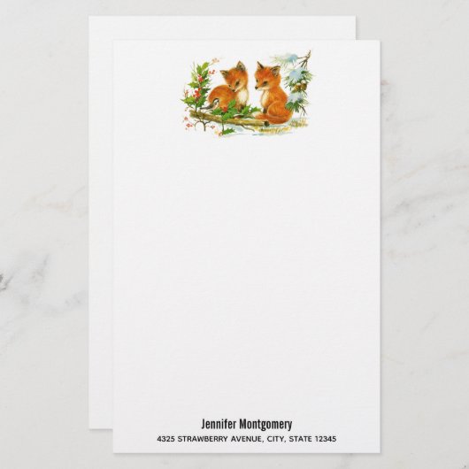 かわいいヴィンテージキツネレトロクリスマスシーン (正面/裏面)