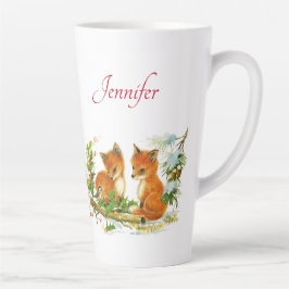 かわいいヴィンテージキツネレトロクリスマスシーン カフェラテマグ