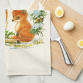 かわいいヴィンテージキツネレトロクリスマスシーン キッチンタオル (四つ折り)