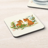 かわいいヴィンテージキツネレトロクリスマスシーン コースター (左側)
