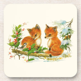 かわいいヴィンテージキツネレトロクリスマスシーン コースター