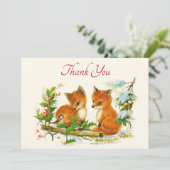 かわいいヴィンテージキツネレトロクリスマスシーン サンキューカード (スタンド正面)