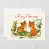 かわいいヴィンテージキツネレトロクリスマスシーン シーズンポストカード (正面/裏面)