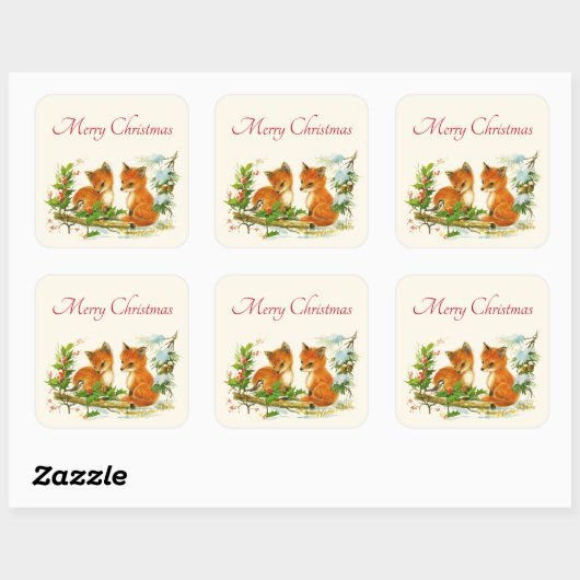 かわいいヴィンテージキツネレトロクリスマスシーン スクエアシール (シート)