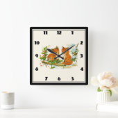 かわいいヴィンテージキツネレトロクリスマスシーン スクエア壁時計 (ホーム)