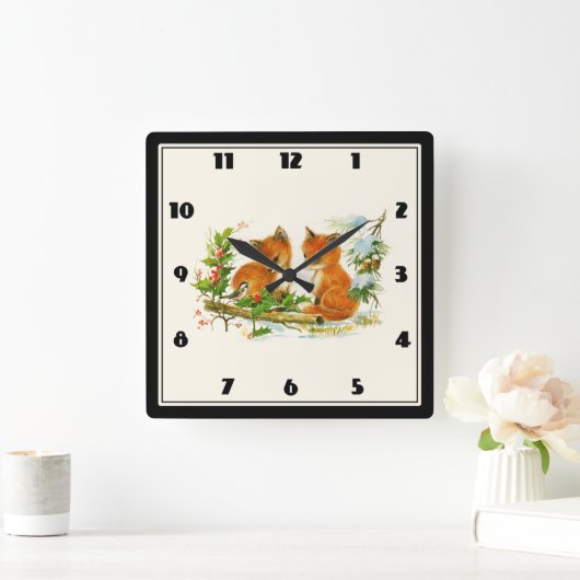 かわいいヴィンテージキツネレトロクリスマスシーン スクエア壁時計 (ホーム)