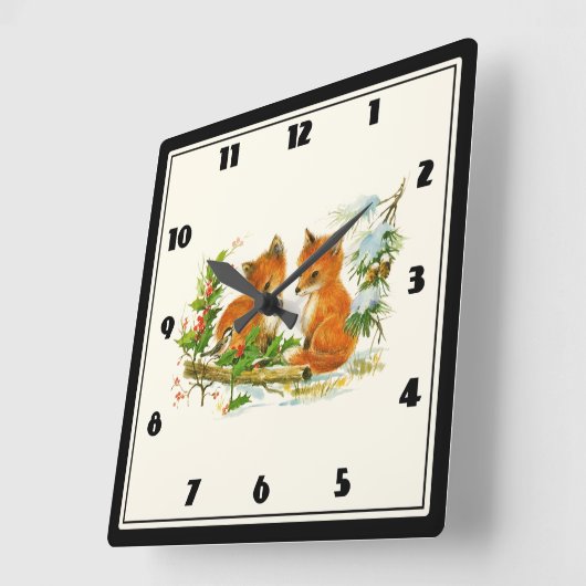 かわいいヴィンテージキツネレトロクリスマスシーン スクエア壁時計 (傾斜)