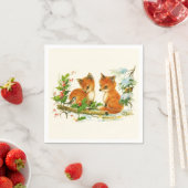 かわいいヴィンテージキツネレトロクリスマスシーン スタンダードカクテルナプキン (インサイチュ)