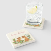 かわいいヴィンテージキツネレトロクリスマスシーン ストーンコースター (横)