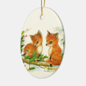 かわいいヴィンテージキツネレトロクリスマスシーン セラミックオーナメント (左)
