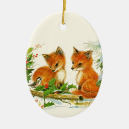かわいいヴィンテージキツネレトロクリスマスシーン セラミックオーナメント