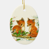 かわいいヴィンテージキツネレトロクリスマスシーン セラミックオーナメント (裏面)