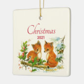かわいいヴィンテージキツネレトロクリスマスシーン セラミックオーナメント (左)