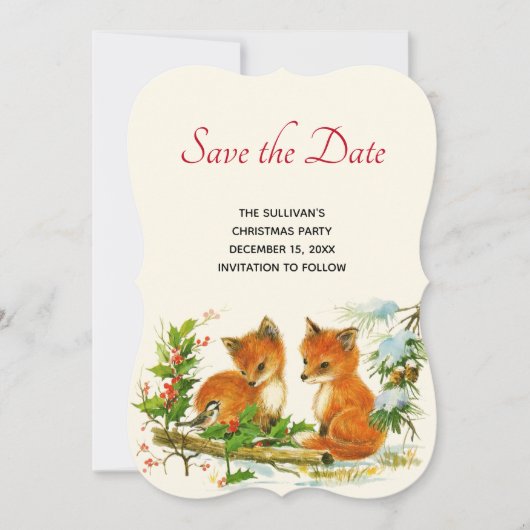 かわいいヴィンテージキツネレトロクリスマスシーン セーブザデート (正面)