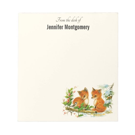 かわいいヴィンテージキツネレトロクリスマスシーン ノートパッド (正面)