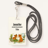 かわいいヴィンテージキツネレトロクリスマスシーン バッジ (裏面ランヤード)