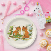 かわいいヴィンテージキツネレトロクリスマスシーン ペーパープレート (パーティー)