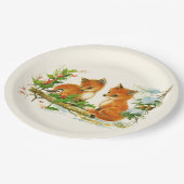 かわいいヴィンテージキツネレトロクリスマスシーン ペーパープレート (アングル)