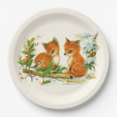 かわいいヴィンテージキツネレトロクリスマスシーン ペーパープレート (正面)