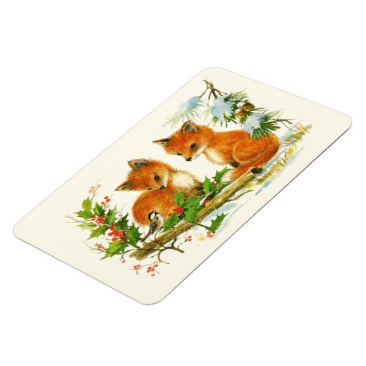 かわいいヴィンテージキツネレトロクリスマスシーン マグネット (左側)