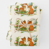 かわいいヴィンテージキツネレトロクリスマスシーン ラッピングペーパーシート (インサイチュ)