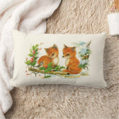 かわいいヴィンテージキツネレトロクリスマスシーン ランバークッション (ブランケット)