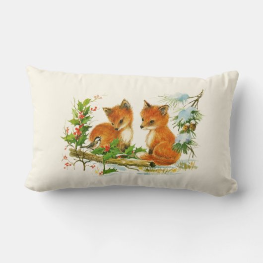 かわいいヴィンテージキツネレトロクリスマスシーン ランバークッション (裏面)
