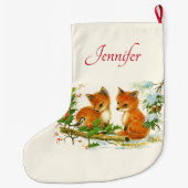 かわいいヴィンテージキツネレトロクリスマスシーン ラージクリスマスストッキング (裏面)